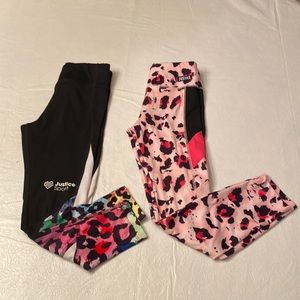 Lot of 2 Justice Leggings- Black/Pink multicolored cheetah print Size S (7/8)